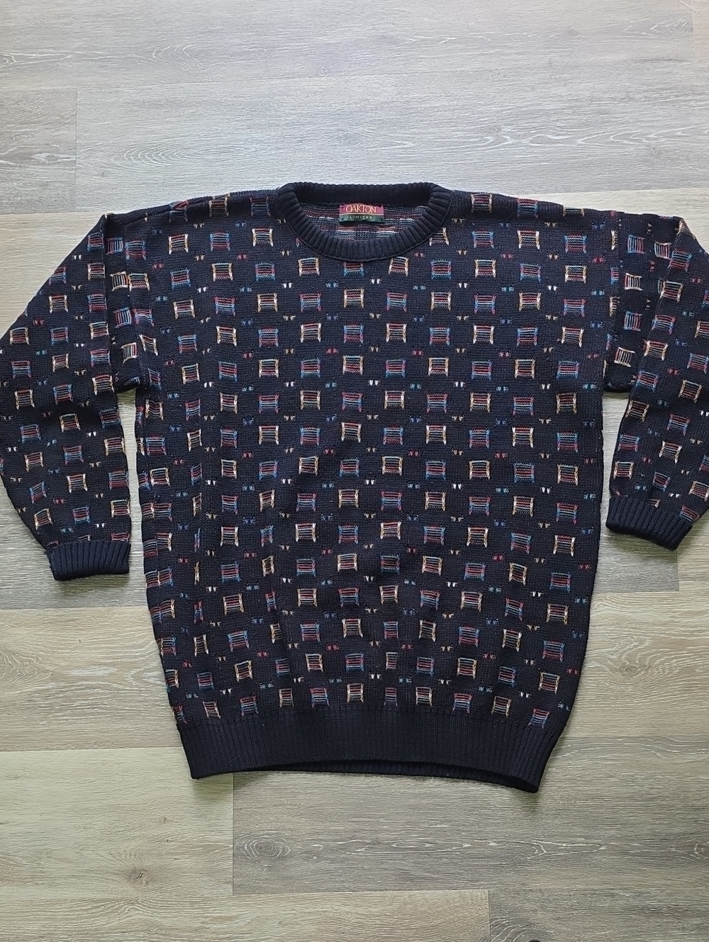 ​VNTG Oakton Limited Geometric Knit Sweater 80s 90s Grandpa Core Crewneck Sz XL